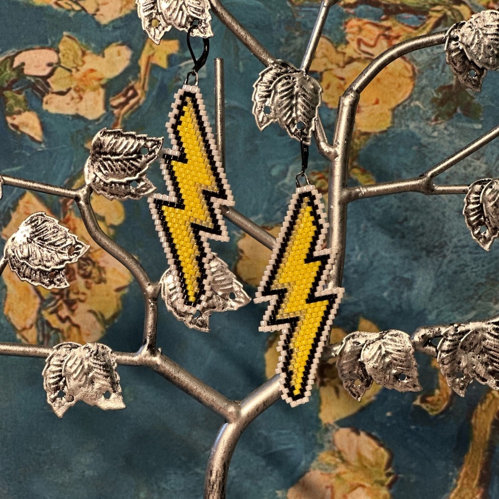 Shocking Beaded Lightening Bolt Earrings Earrings